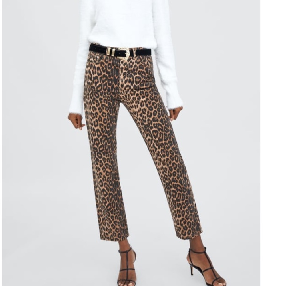 Zara leopard print high waisted jeans
